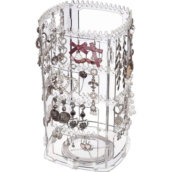 360 Rotating Dangle Earinging Rack Necklace Bracelet Carousel Tree Towers - Picture 1 of 6